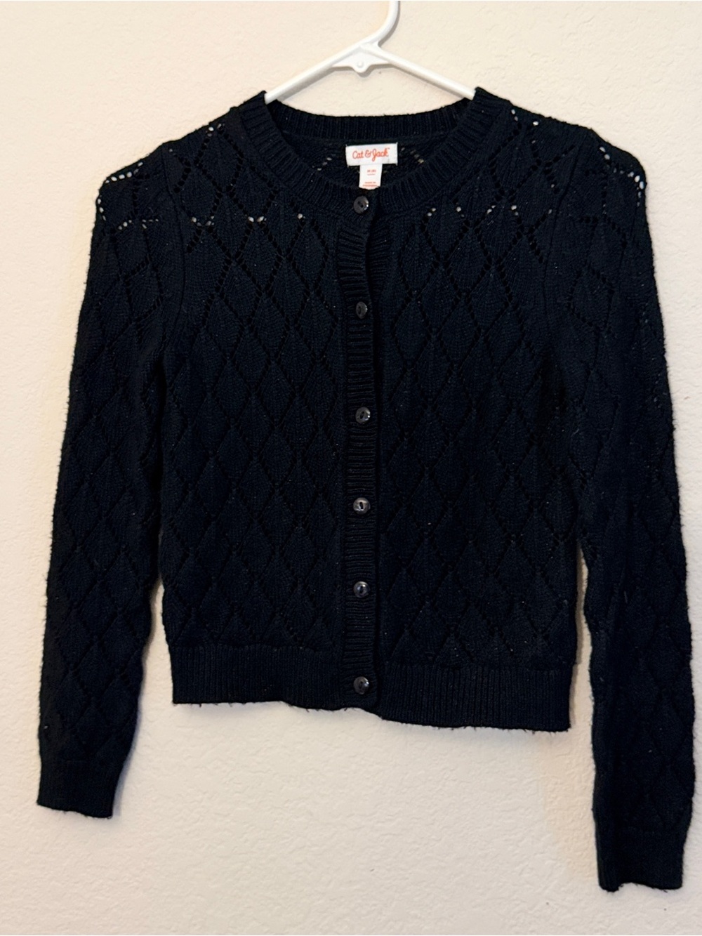 Cat & Jack Black Diamond-Knit Button-Up Cardigan